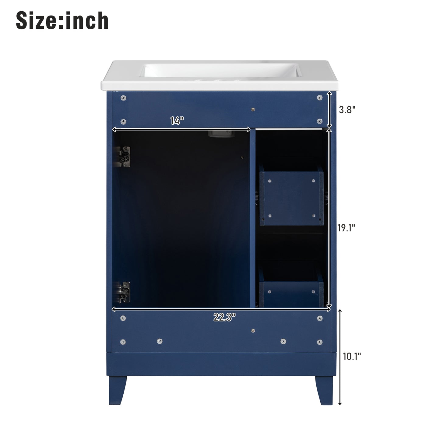Compact 24-Inch Bathroom Vanity with Ceramic Sink, Dual Drawers, and Single Door