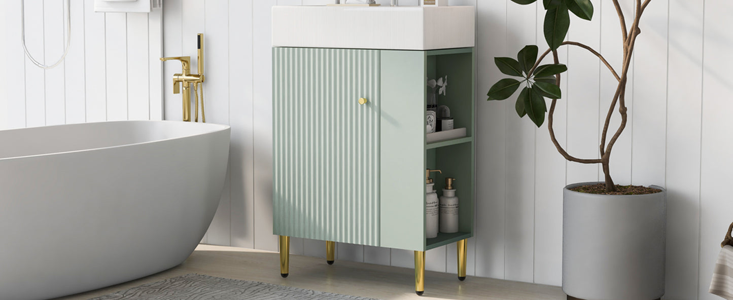 Contemporary 21.6" Green Bathroom Vanity with Ceramic Sink and Right Side Storage Cabinet