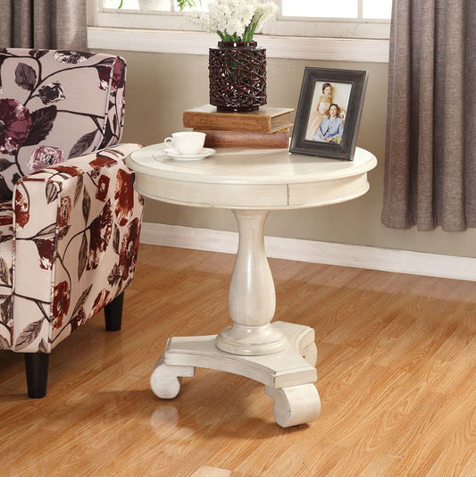Round Wood Pedestal Side Table - 26-Inch Diameter, Traditional End Table for Living Room, White