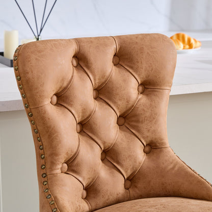 Orange Aged Retro PU Swivel Bar Stools Tufted Back