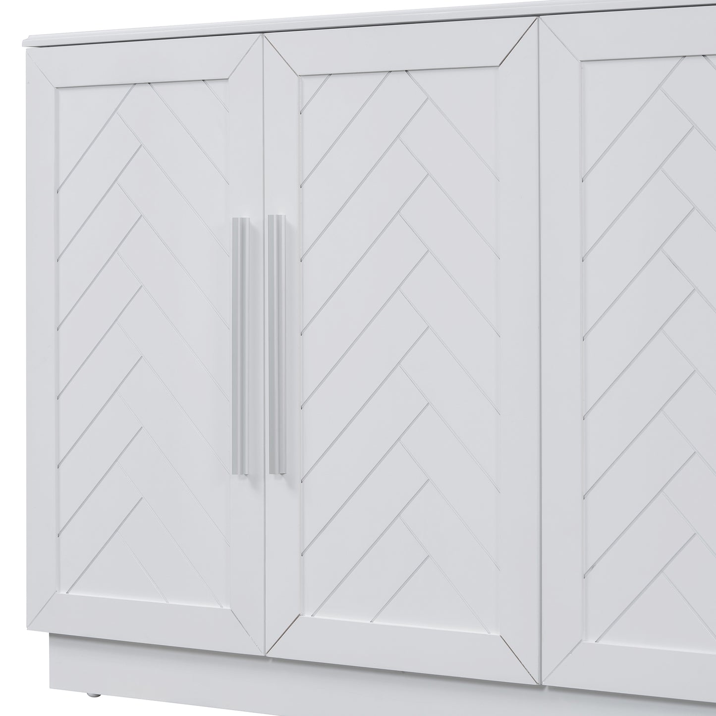 TREXM Sideboard with 4 Doors Large Storage Space Buffet Cabinet with Adjustable Shelves and Silver Handles for Kitchen, Dining Room, Living Room (White)