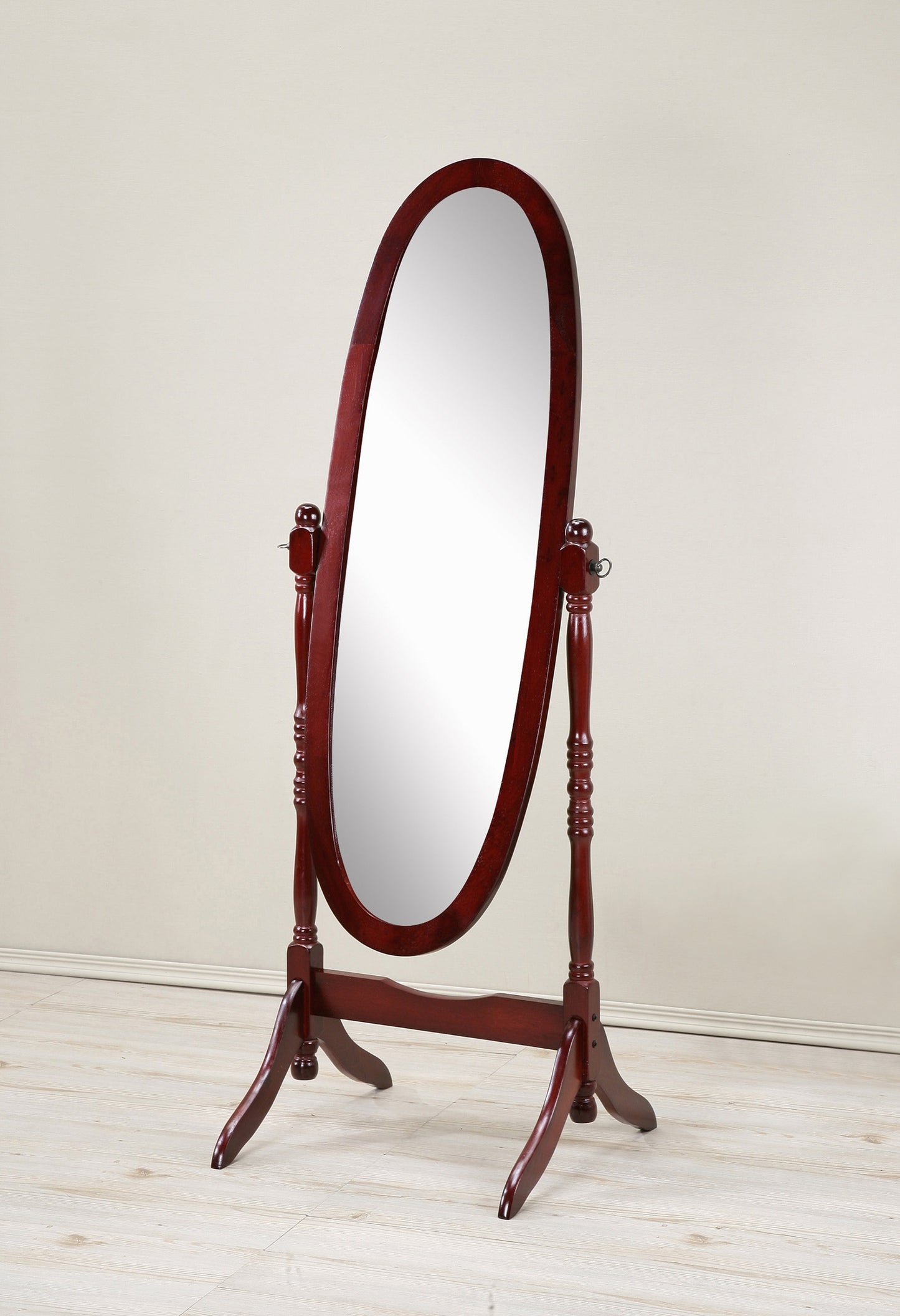 Elegant Cherry-Finished Cheval Mirror with Traditional Design