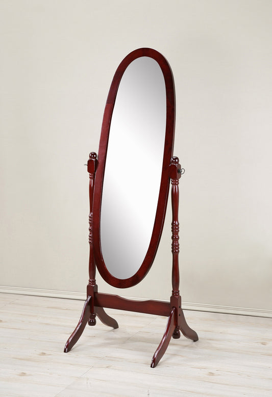 Elegant Cherry-Finished Cheval Mirror with Traditional Design