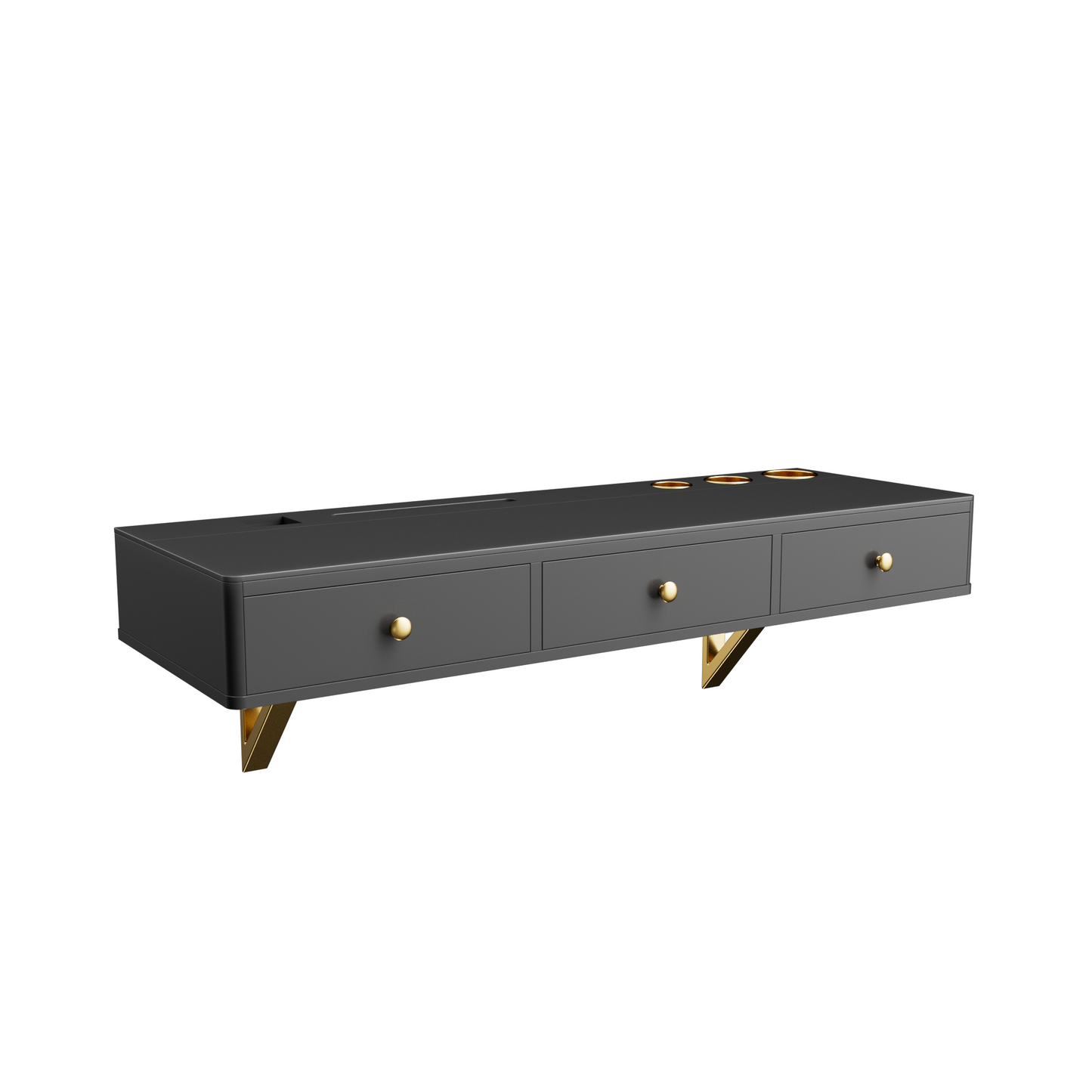 47-Inch Floating Shelf with Drawer — Wall-Mounted Vanity Desk for Bedroom/Bath Salon Table Black & Gold