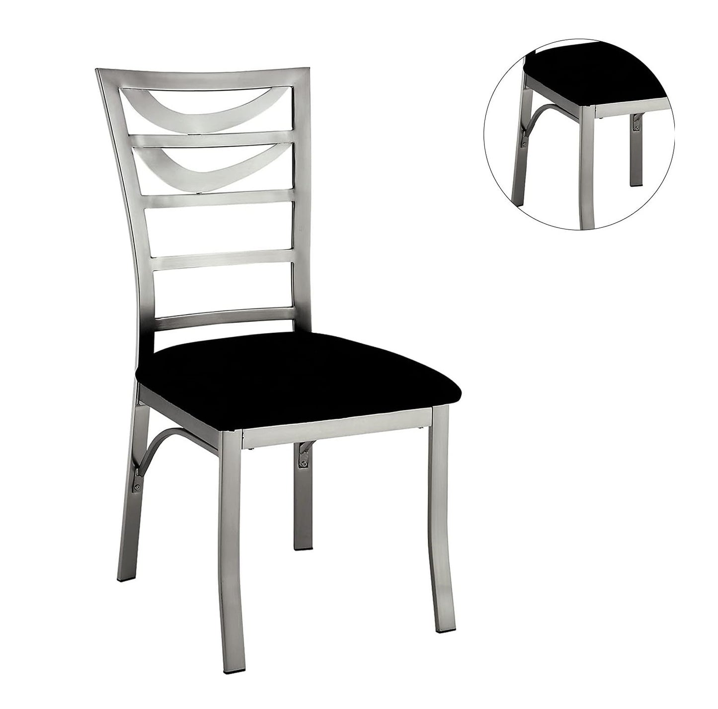2-Piece Contemporary Metal Dining Chairs with Padded Microfiber Seats, Ladder-Back, Powder-Coated Black