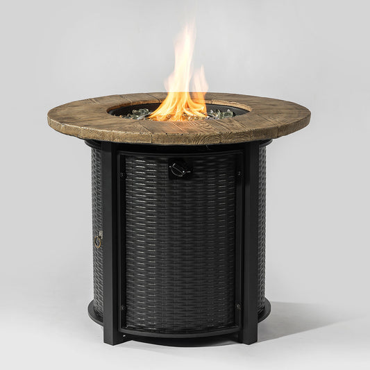 Propane Fire Pit Table 50000 BTU Round Steel Fire Pit With Imitation Wood Grain Finish For Outdoor Patio Black