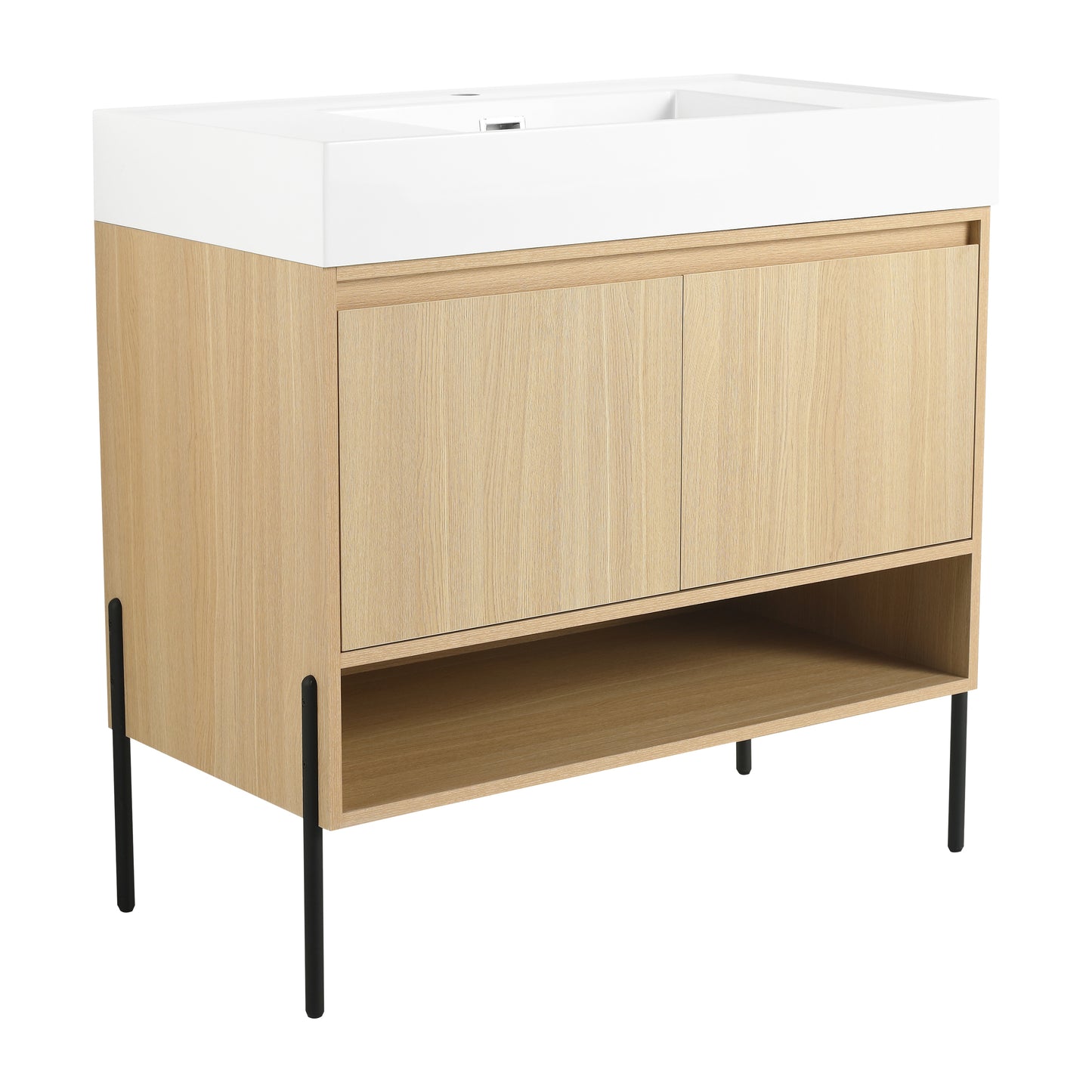 36" Modern Oak Bathroom Vanity Set with Easy-Clean Resin Sink and Multi-Layer Solid Wood Cabinet
