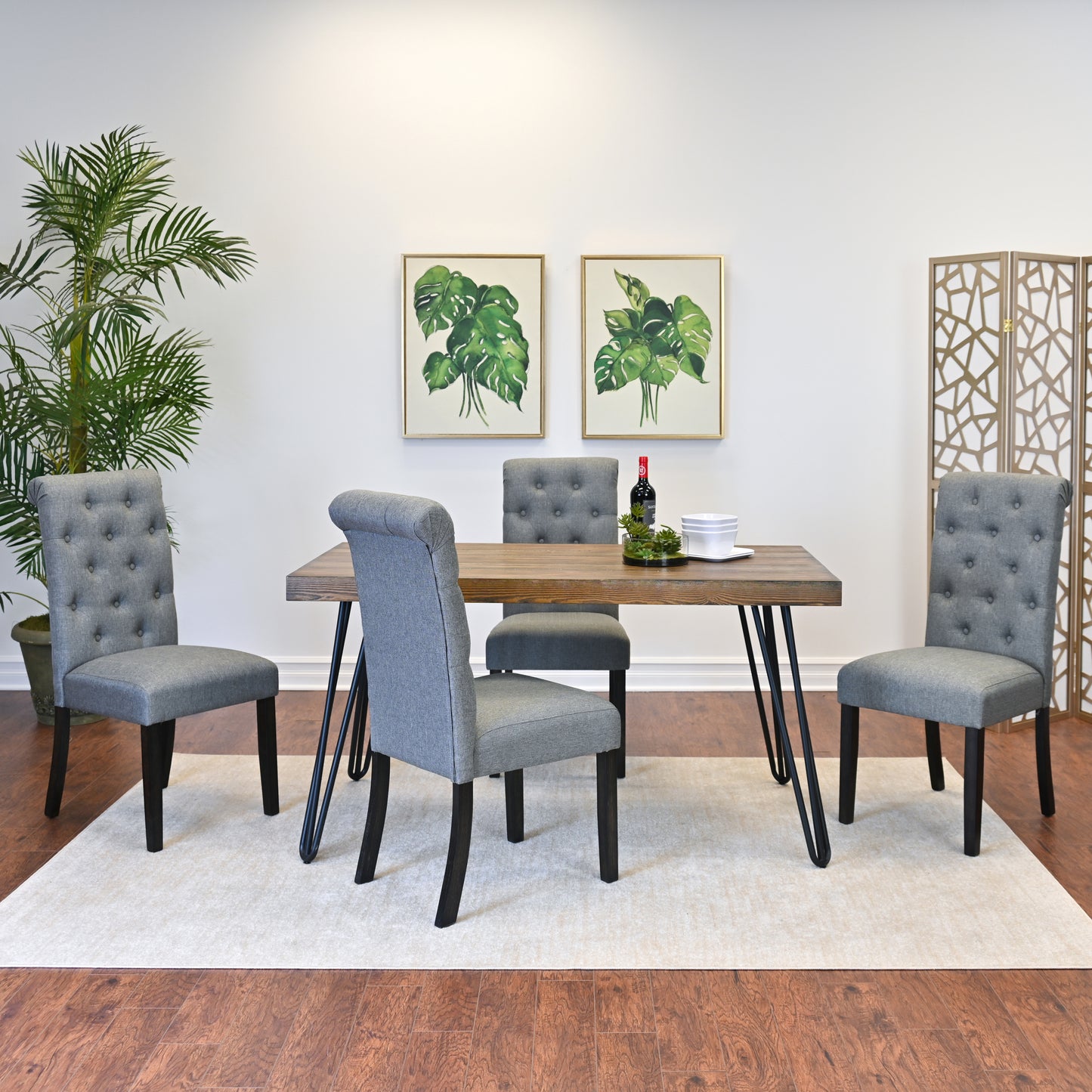 Hairpin Leg Dining Table With Four Chairs Five Piece Set