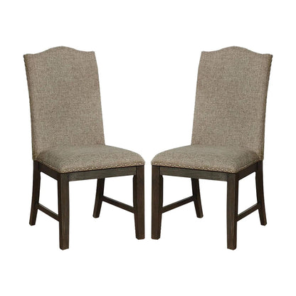 Set of 2 Modern Rustic Dining Chairs, Fabric Upholstered, Nailhead Trim, Rubberwood, Espresso