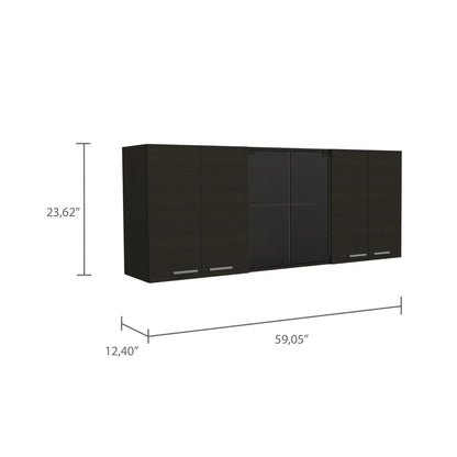 Yuma 150" Industrial-Style Wall Cabinet with Dual Closed Storage and Open Shelves