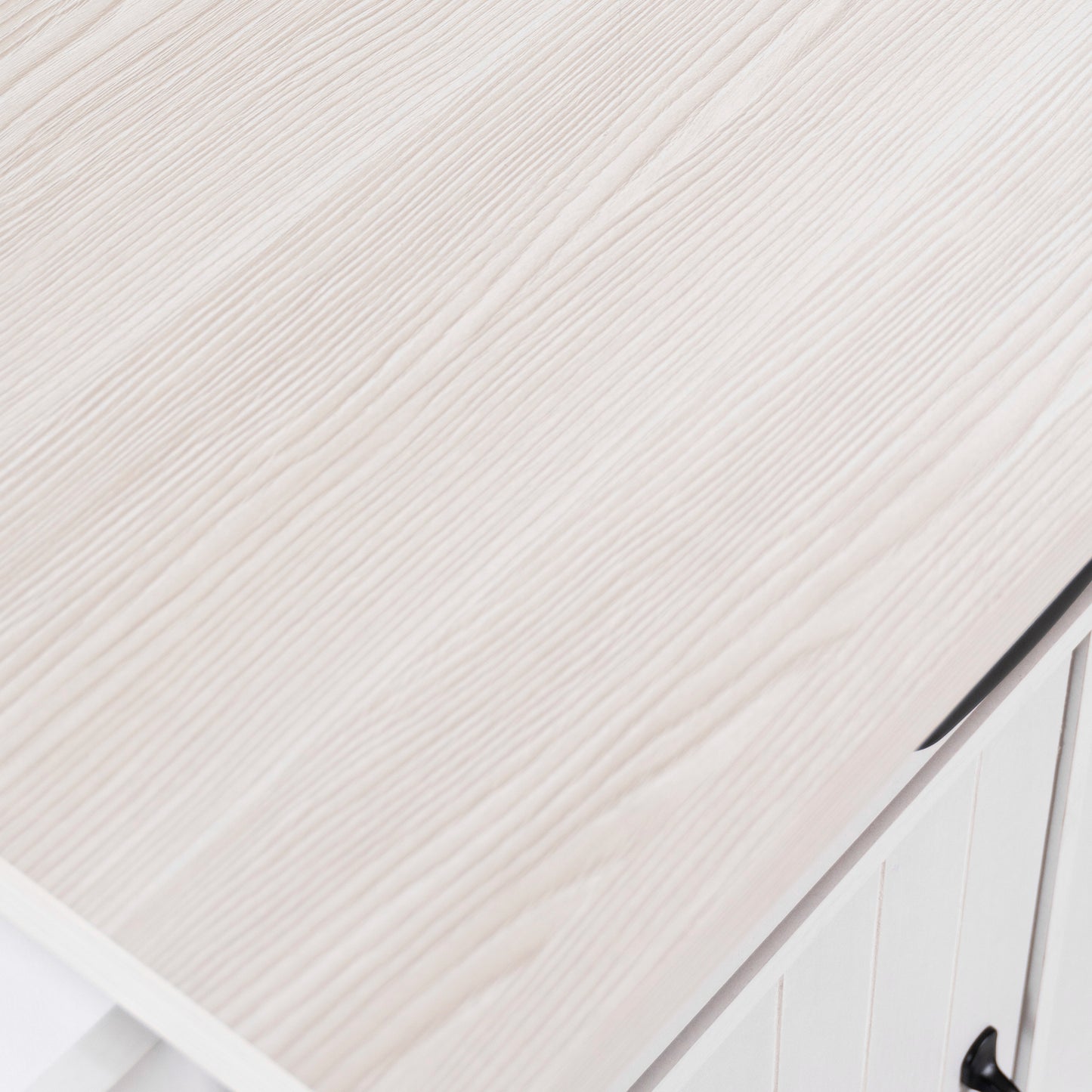 Rolling White Kitchen Island with Drop Leaf and Tilt-out Trash Can Storage, Spice Rack & Towel Rack
