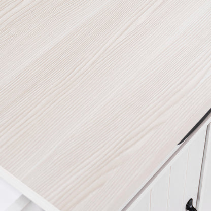 Rolling White Kitchen Island with Drop Leaf and Tilt-out Trash Can Storage, Spice Rack & Towel Rack