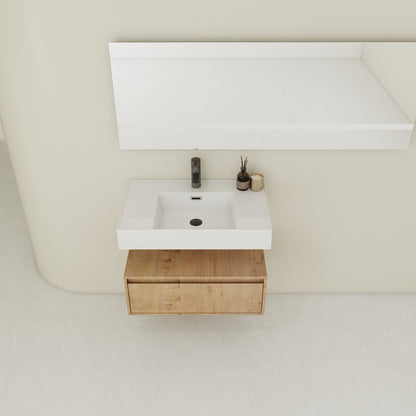 Modern 30-Inch Wall-Mounted Bathroom Vanity with Soft-Close Drawer and Elegant Resin Sink