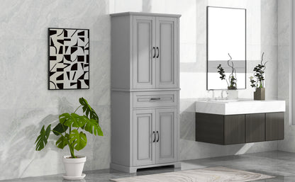 Tall Grey MDF Bathroom Storage Cabinet with Adjustable Shelf and Multiple Storage Solutions