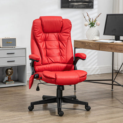 Ergonomic Red Vibration Massage Office Chair with Heated Recline, PU Leather, Remote Control, and Armrests
