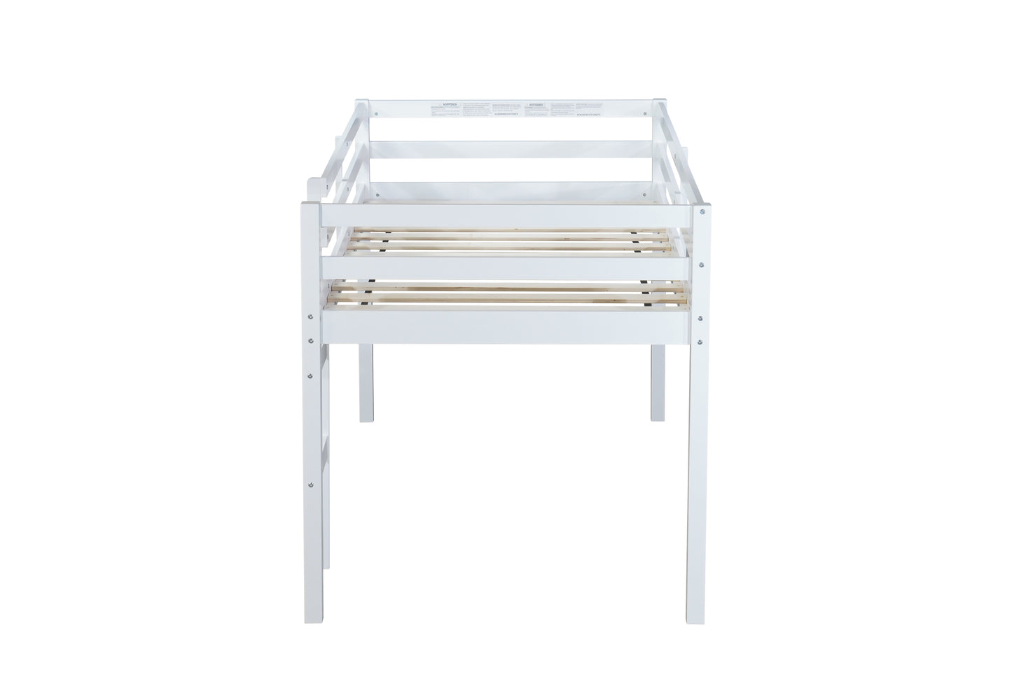 Contemporary Rubber Wood Twin Loft Bed with Ladder and Spacious Storage, White Finish