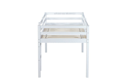 Contemporary Rubber Wood Twin Loft Bed with Ladder and Spacious Storage, White Finish