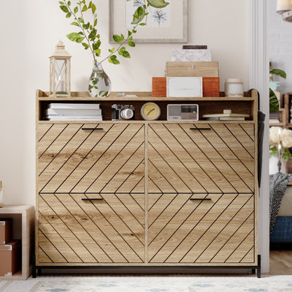 Modern Rustic Shoe Storage Cabinet with Flip Drawers