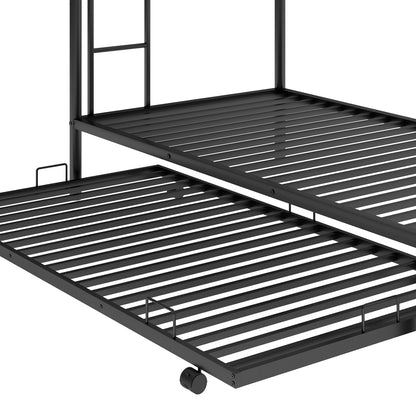 Sleek Black Twin Over Twin Bunk Bed with Trundle for Ultimate Space Efficiency