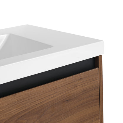 30-Inch LEVISTAR Brown Engineered Wood Bathroom Vanity with Resin Sink and Dual Door Storage Cabinet