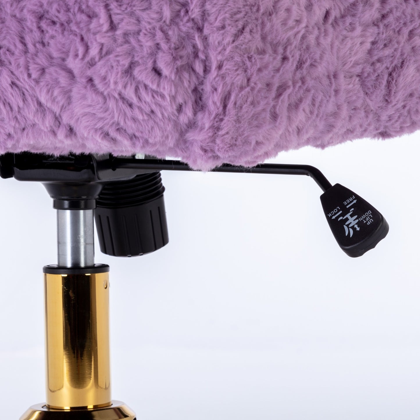 Violet Velvet Office Chair with Golden Base, Adjustable Swivel Design, Plush Artificial Alpaca Wool Upholstery, Ideal for Home and Vanity Use