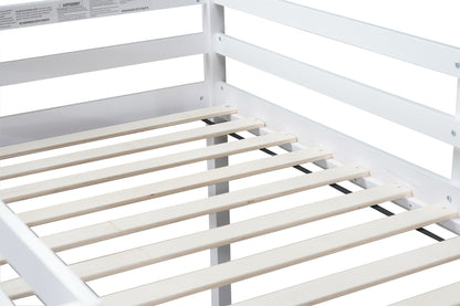 Contemporary Rubber Wood Twin Loft Bed with Ladder and Spacious Storage, White Finish