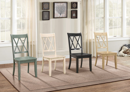 Set of 2 Pine Veneer Side Chairs, 18.5 in seat, Transitional Double-X Back, Dining Room White