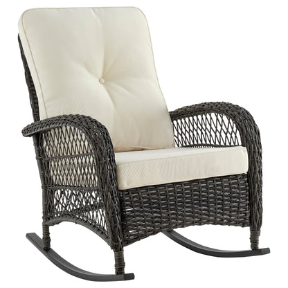 Contemporary Upholstered Rocking Chair With Metal Frame Deep Seat For Living Room Cream And Black