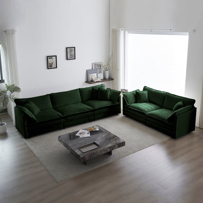 Modular 2+3 Seater Chenille Sofa Set for Living Room, Deep-Seat, Modern Style, Removable Cushions, Green