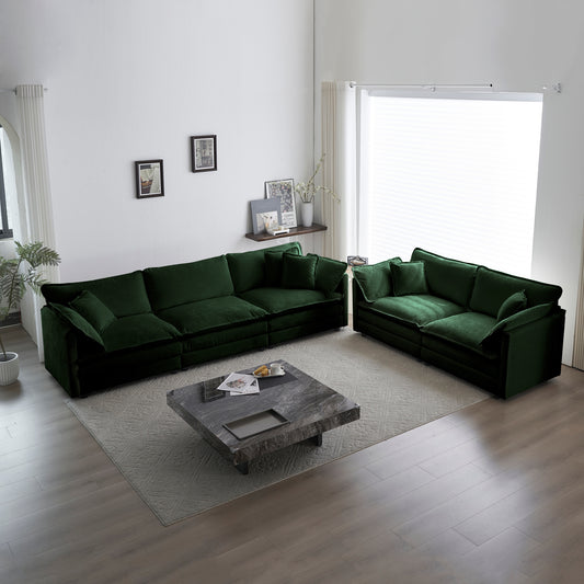 Modular 2+3 Seater Chenille Sofa Set for Living Room, Deep-Seat, Modern Style, Removable Cushions, Green