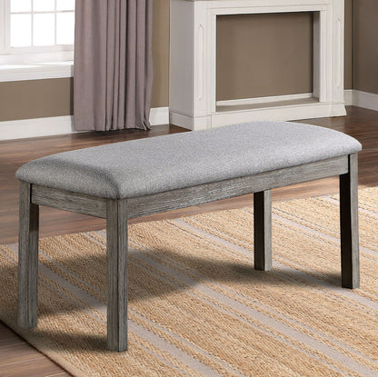 Dining Room Bench with Padded Fabric Seat Rubberwood Frame Rustic Modern Transitional Style 45in Gray