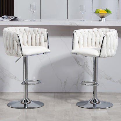 Counter-Height Bar Stools Set of 2, 360° Swivel, Fabric Cushions, Woven-Back, Foam-Padded, Beige