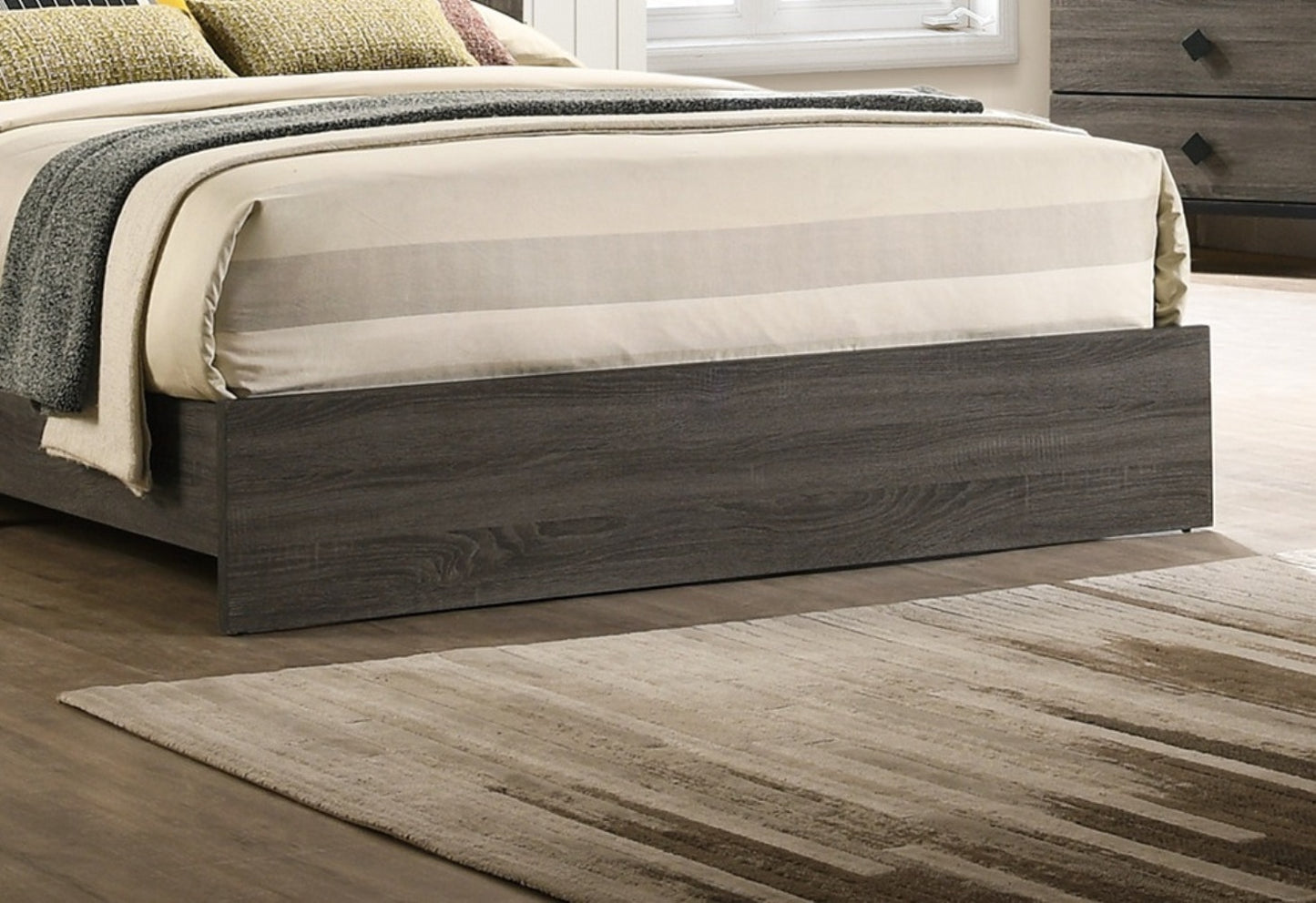 Elegant Gray Upholstered Queen Bed Frame with Rubberwood Construction and Stylish Headboard