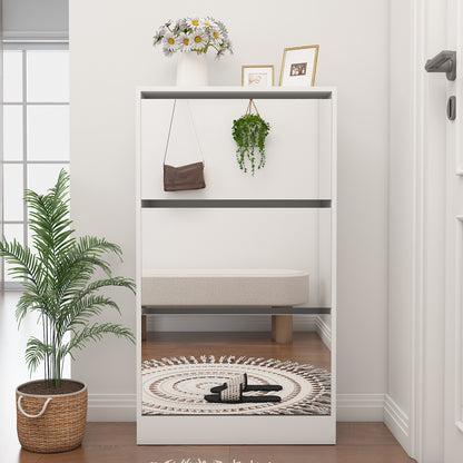 Slim Mirror Shoe Storage Cabinet – 3-Tier Wooden Organizer for Entryway and Bedroom, White Finish