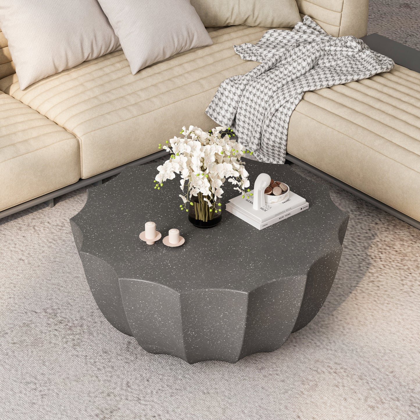 35.4 Inch Square MgO Cement Coffee Table Outdoor Indoor Waterproof Durable Patio Garden Backyard Living Room Grey