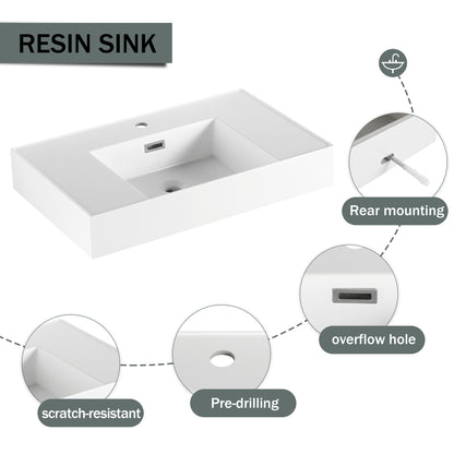 Contemporary 60-Inch Wall-Mounted Bathroom Vanity with Resin Sink and Soft-Close Drawers