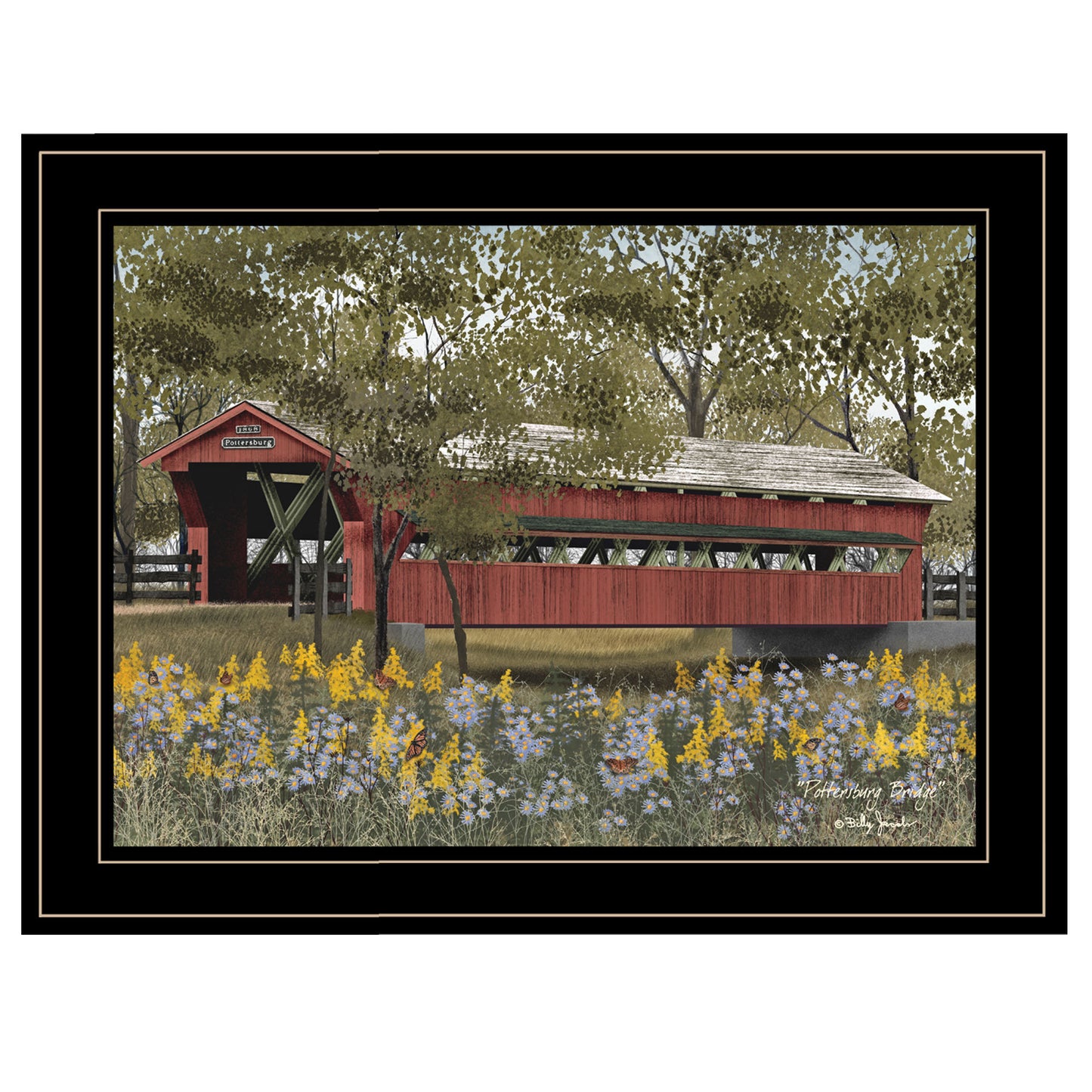 Framed Wall Art Pottersburg Bridge for Living Room, Bedroom and Farmhouse Decor, 19 x 15 in Multicolor