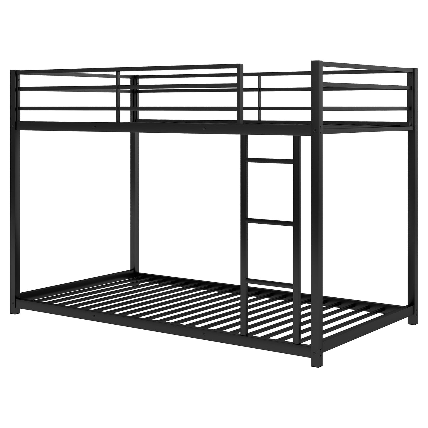 Stylish Black Twin Metal Bunk Bed with Ladder - Space-Saving Low Design