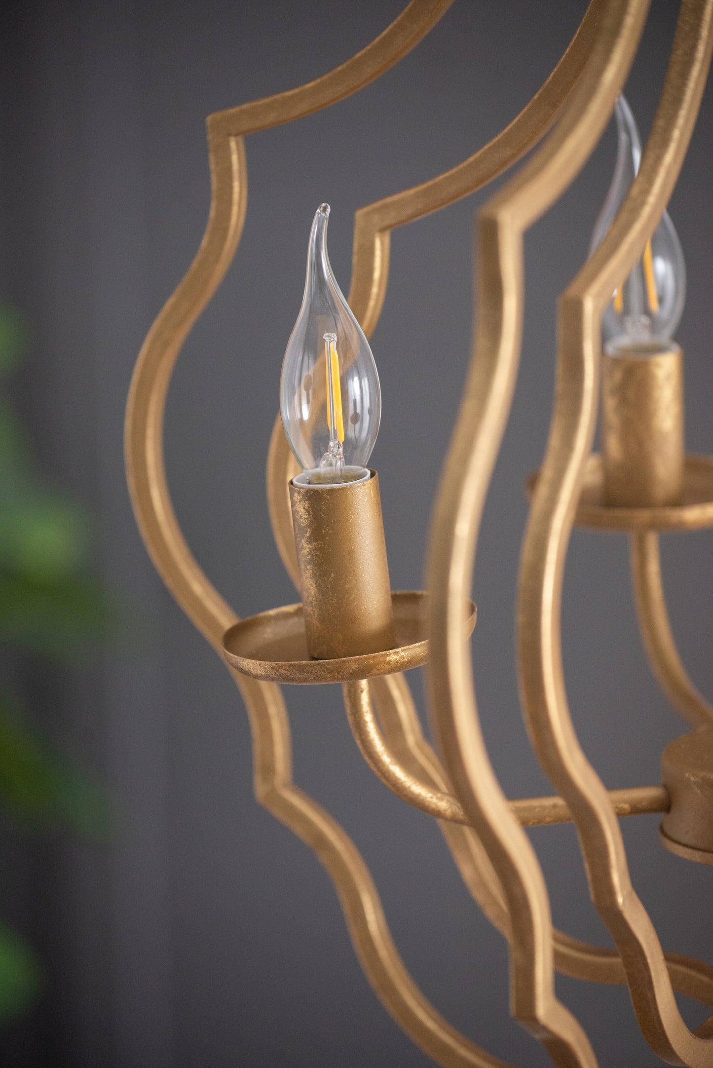 4-Light Iron Chandelier with Chain for Kitchen/Dining, 19.5in Square, 35in Height, 60W E12 Antique Gold