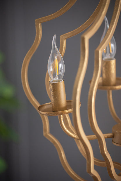 4-Light Iron Chandelier with Chain for Kitchen/Dining, 19.5in Square, 35in Height, 60W E12 Antique Gold