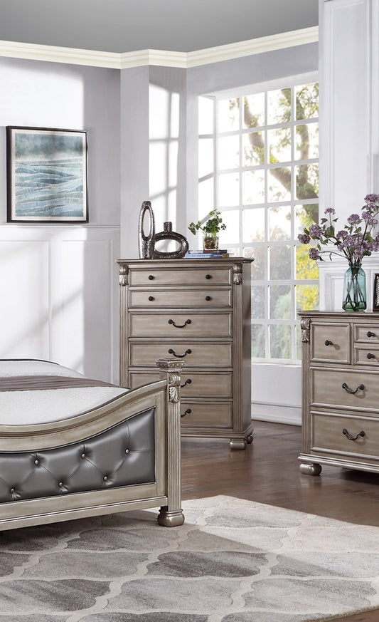 Elegant Antique Silver 5-Drawer Chest for Timeless Bedroom Storage