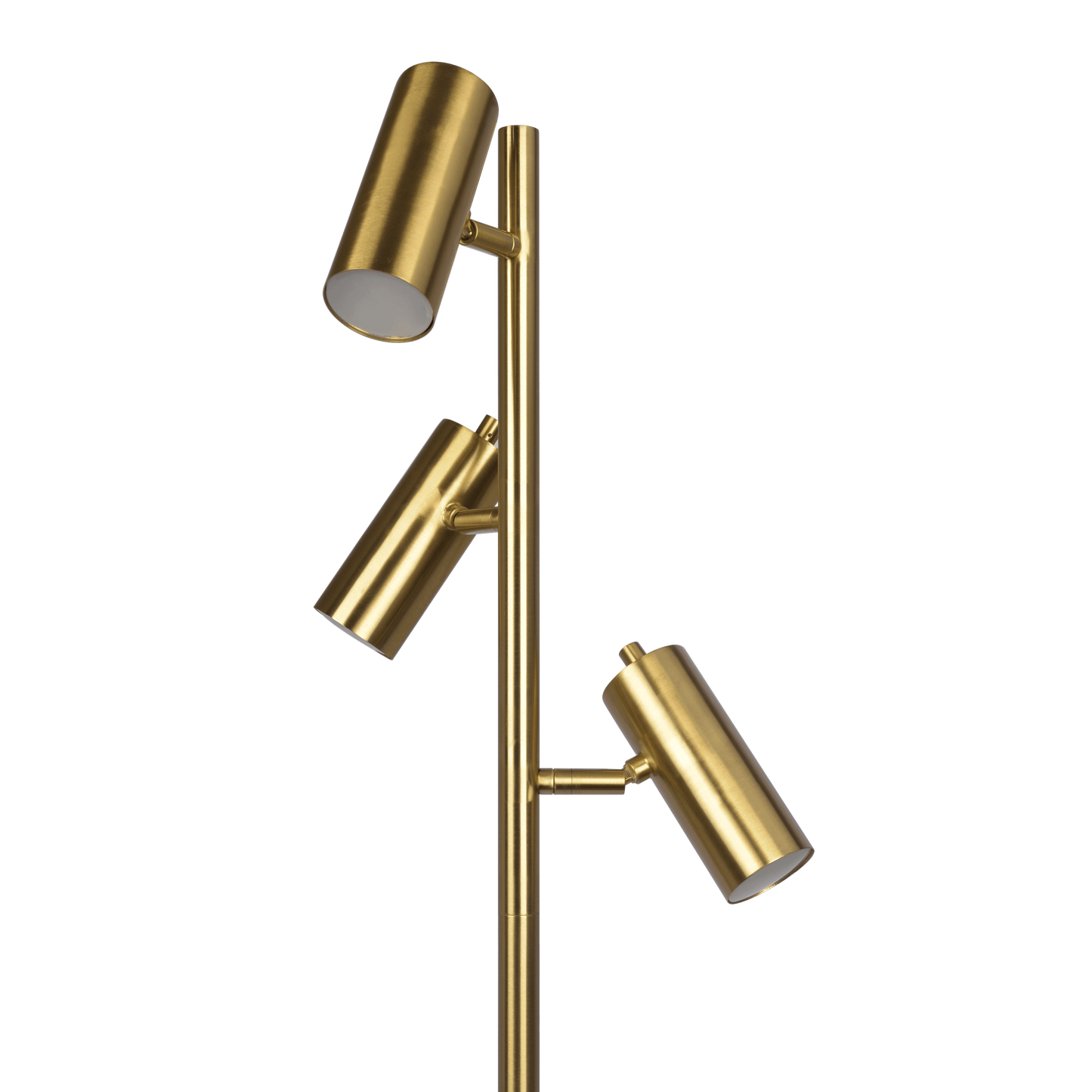63-Inch Floor Lamp with Rotary Switch, Triple Spotlight Heads, Metal Cone Base, Brassed Gold