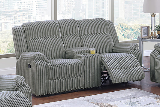 2-Seater Reclining Loveseat with Console and Cup Holders, Fur-Like Corduroy Upholstery, 73in Sofa Smoke