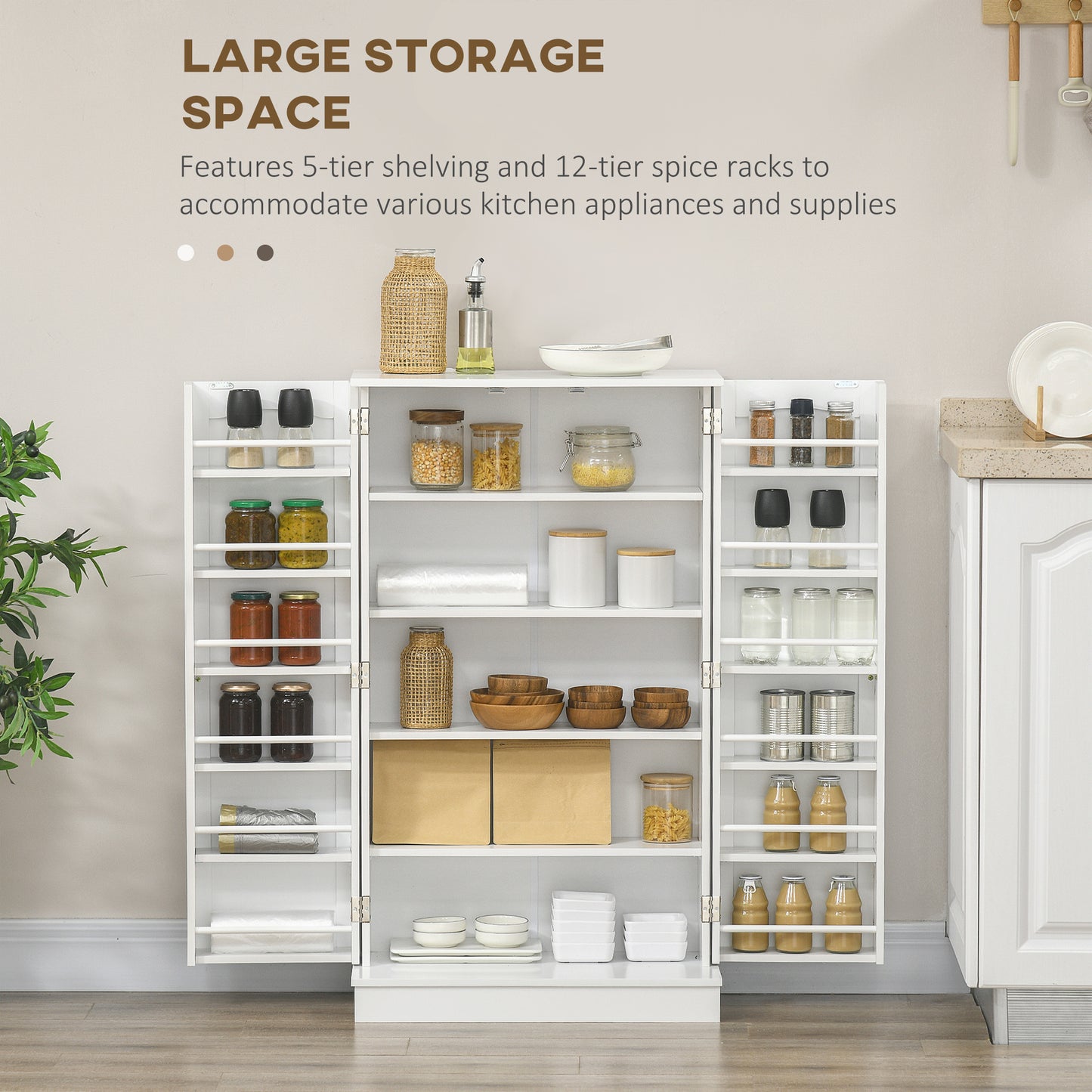 HOMCOM 5-Tier Kitchen Pantry Cabinet with Spice Rack Organizer and Adjustable Shelves