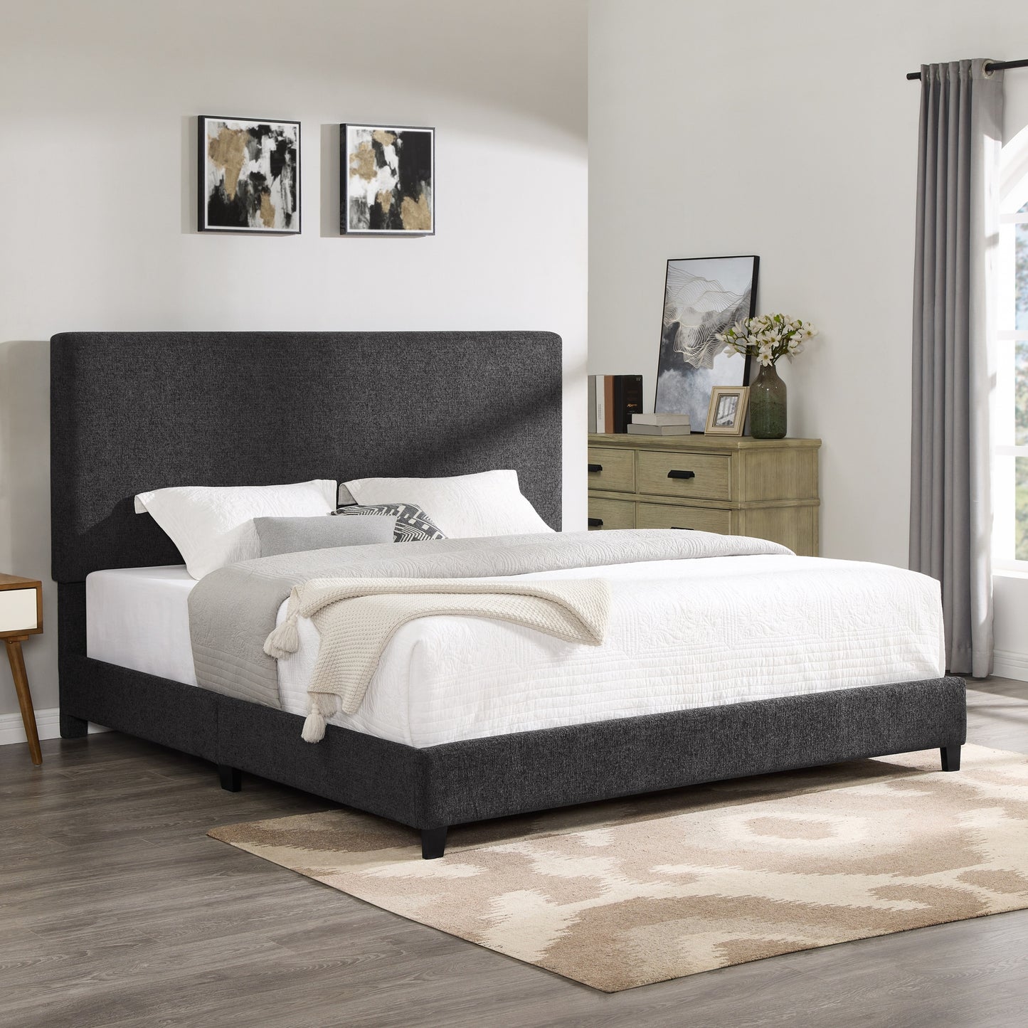King Size Charcoal Grey Upholstered Platform Bed by Bridgevine Home
