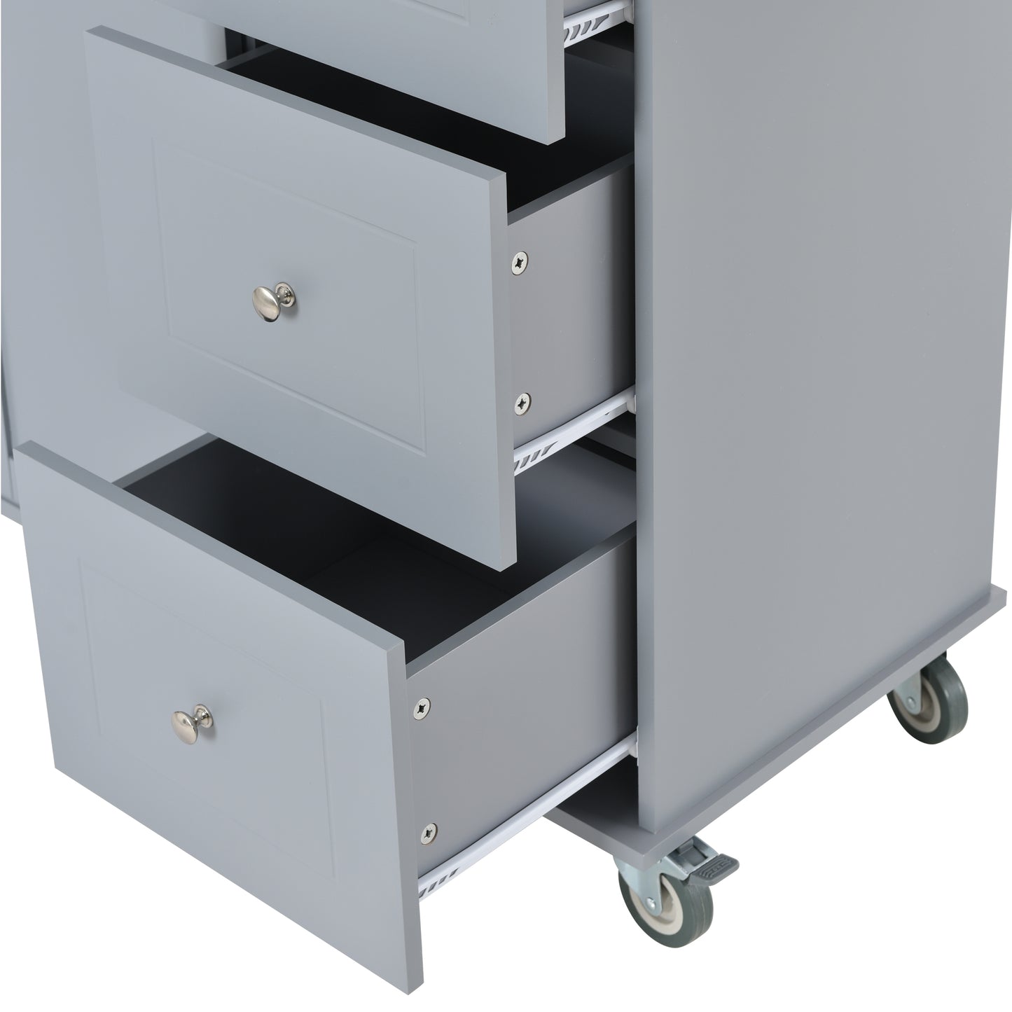 Versatile Rolling Kitchen Island with Solid Wood Top, Locking Wheels & Ample Storage - 52.7 Inch (Grey Blue)