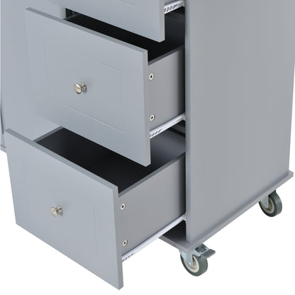 Versatile Rolling Kitchen Island with Solid Wood Top, Locking Wheels & Ample Storage - 52.7 Inch (Grey Blue)