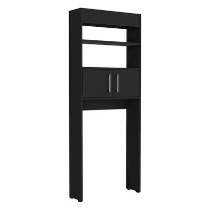 Stylish Black Wengue Over-The-Toilet Storage Cabinet with Double Doors and Two Shelves