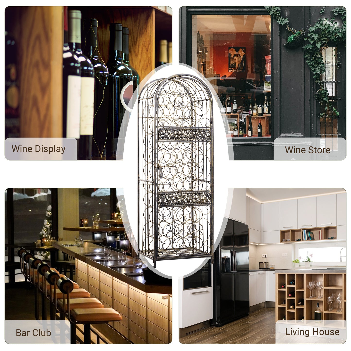 Antique Bronze Wrought Iron Wine Rack Lockable 45 Bottles