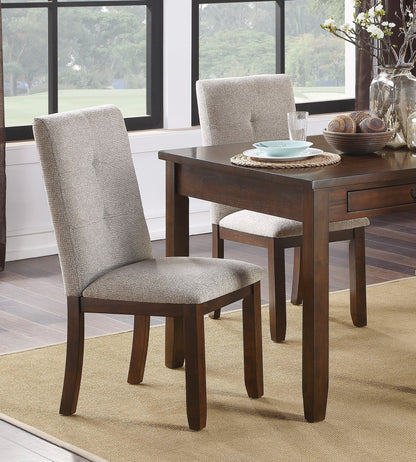 Set of 2 Chenille Upholstered Dining Chairs with Tufted Back and Wood Frame, Dark Cherry